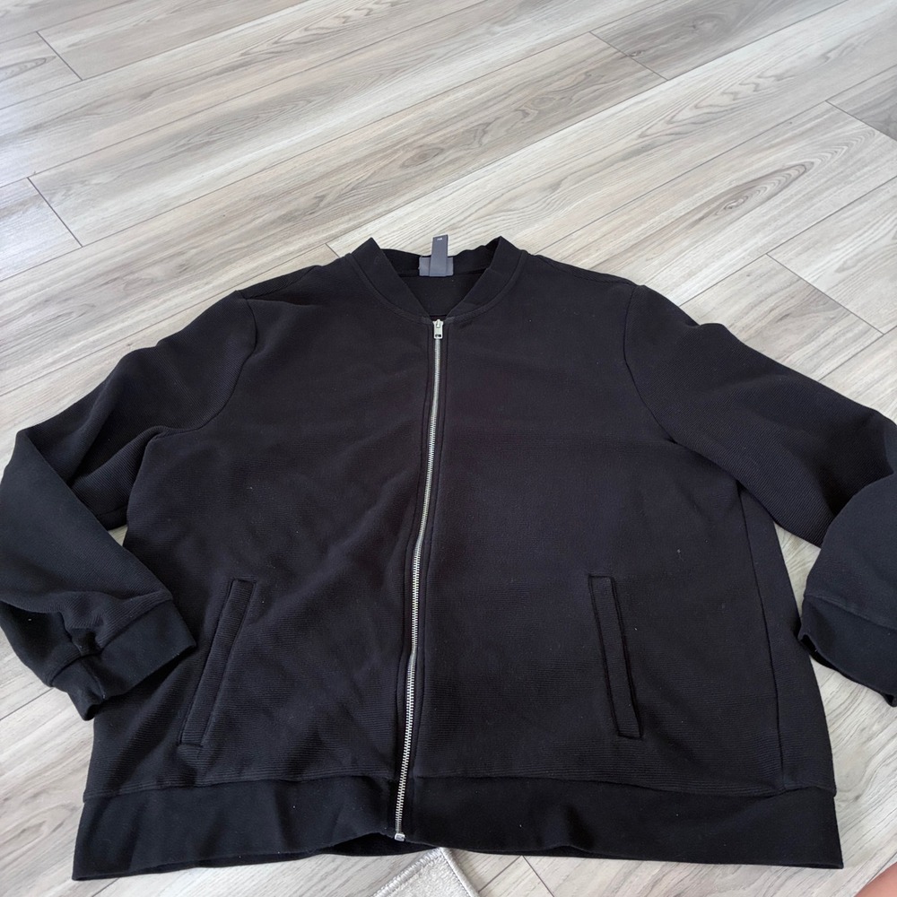 HM Slim Fit Bomber Jacket Mens 3XL Black Full Zip Textured Lightweight Coat